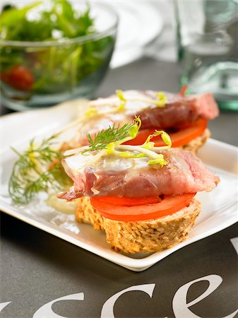 Spanish ham and pork fillet open sandwich Stock Photo - Rights-Managed, Code: 825-05815878