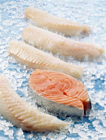 simsearch:825-06048864,k - Raw salmon steak and whiting fillets Stock Photo - Rights-Managed, Code: 825-05811957