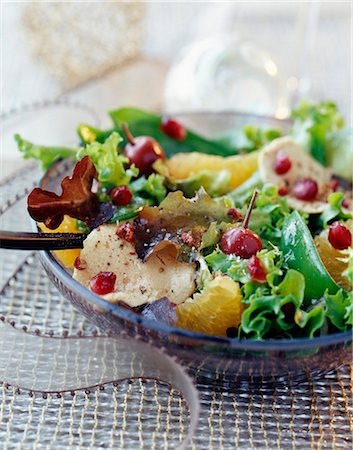 Chicken salad with citrus fruit and summer fruit Stock Photo - Rights-Managed, Code: 825-05812175