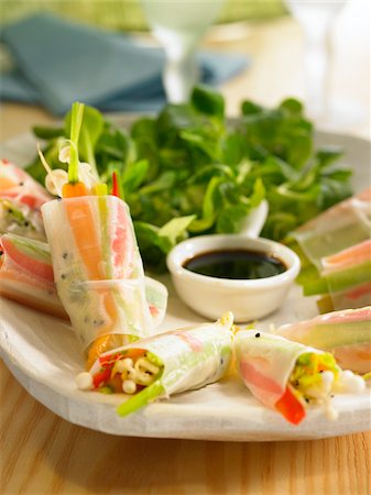 Rice sheets filled with young vegetables and soya sauce Stock Photo - Rights-Managed, Code: 825-05836079