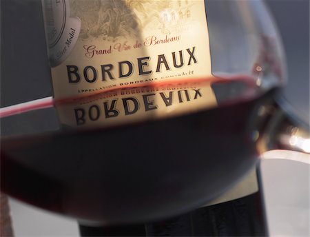 simsearch:825-06047619,k - Glass and bottle of red Bordeaux wine Stock Photo - Rights-Managed, Code: 825-05836736