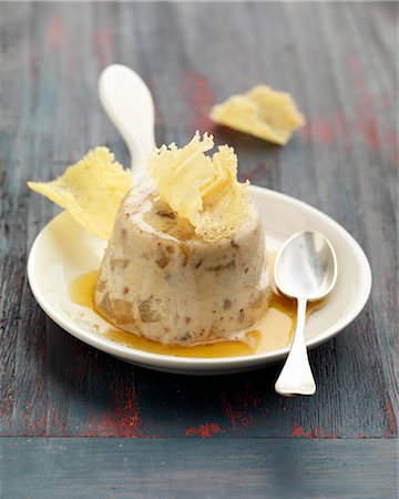 Pear Panacotta with maple syrup,almond tuile biscuits Stock Photo - Rights-Managed, Code: 825-05836916