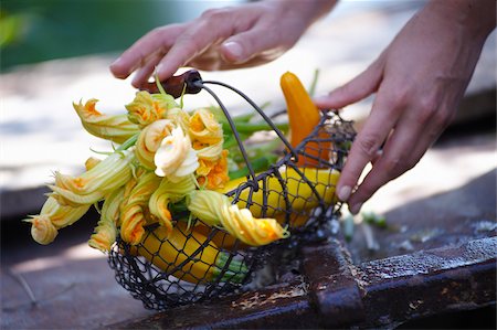 Korb mit Blumen und gelben Zucchini Stockbilder - Lizenzpflichtiges, Bildnummer: 825-05837006