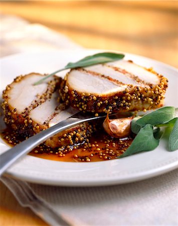 sage leaf - Roast pork with mustard and sage Stock Photo - Rights-Managed, Code: 825-05985340