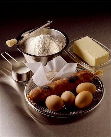 dish with eggs - ingredients for saucisson brioche Stock Photo - Rights-Managed, Code: 825-05985398