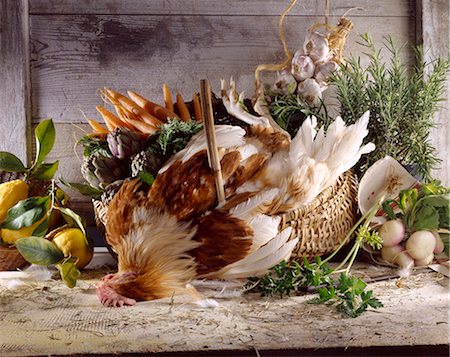 pollame - chicken and vegetable still life Fotografie stock - Rights-Managed, Codice: 825-05985674