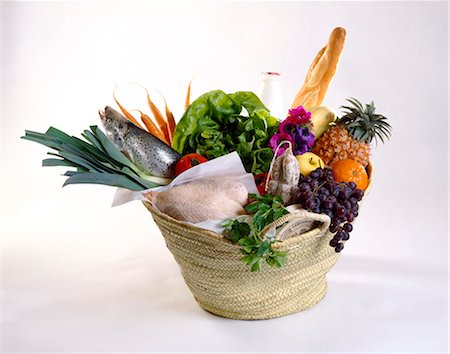 food vegetable milk meat - Basket of market produce Stock Photo - Rights-Managed, Code: 825-05985989