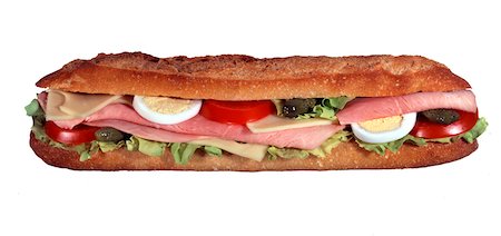 Ham, Gruyère, boiled egg and tomato baguette sandwich Foto de stock - Con derechos protegidos, Código: 825-05986030