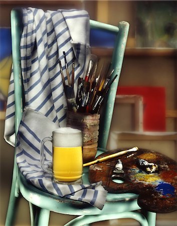 still life artist's studio with pint of beer Stock Photo - Rights-Managed, Code: 825-05986044