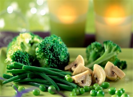 Fresh broccoli, peas, beans and mushrooms Stock Photo - Rights-Managed, Code: 825-05987477