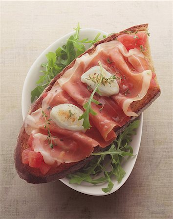 Raw ham open sandwich Stock Photo - Rights-Managed, Code: 825-05988165