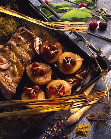 Grilled pork spare ribs with peaches and cherries Stock Photo - Rights-Managed, Code: 825-05988306