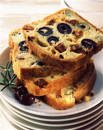 Slices of olive and chorizo loaf Stock Photo - Rights-Managed, Code: 825-05988913