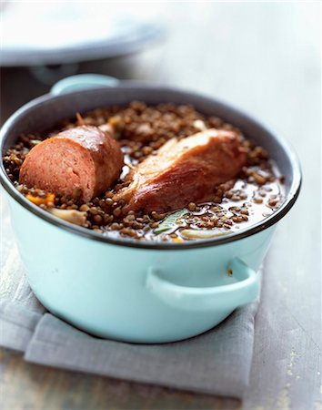 stew sausage - Salt pork with lentils Stock Photo - Rights-Managed, Code: 825-05988936