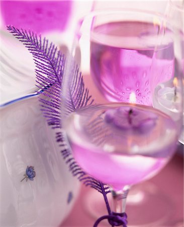 Purple themed decorated glasses with feather Stock Photo - Rights-Managed, Code: 825-05989019