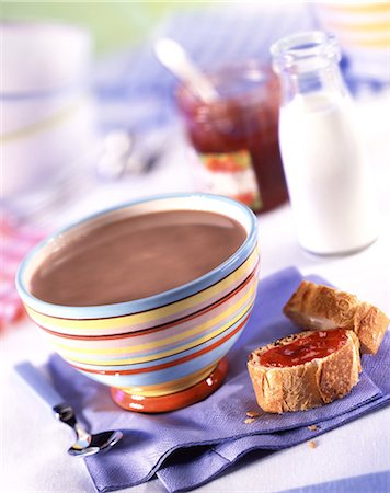 Breakfast with hot chocolate, bread and jam Stock Photo - Rights-Managed, Code: 825-05989035