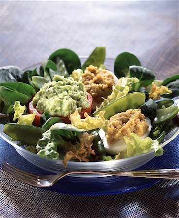 Mixed green salad with tomatoes and stuffed eggs Stock Photo - Rights-Managed, Code: 825-05989088