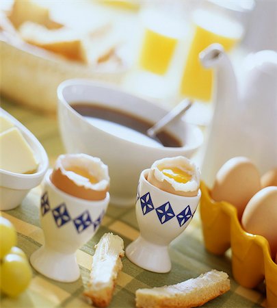 simsearch:825-05986045,k - Breakfast with boiled eggs and coffee Stock Photo - Rights-Managed, Code: 825-05989415