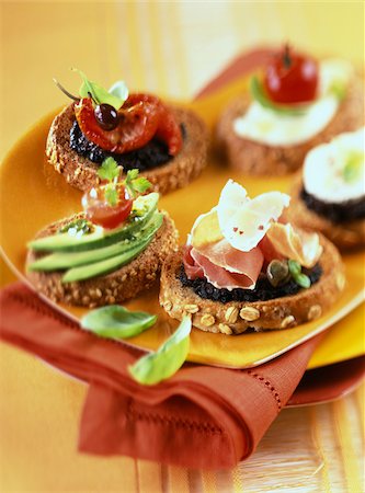 simsearch:652-03635442,k - assorted bruschetta Stock Photo - Rights-Managed, Code: 825-05990642