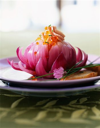 red onion stuffed with creamed salmon Stock Photo - Rights-Managed, Code: 825-05990710