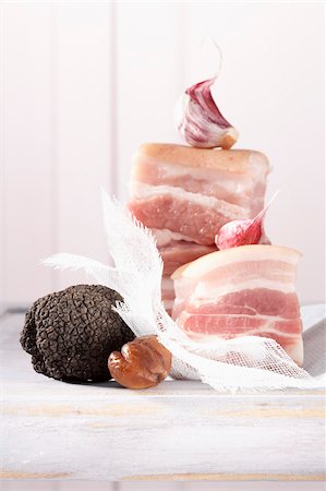 Ingredients for bacon with truffles and chestnuts Stock Photo - Rights-Managed, Code: 825-06045718