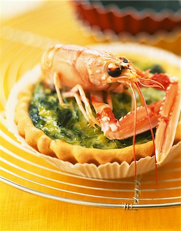 Leek tartlet with Dublin Bay prawn Stock Photo - Rights-Managed, Code: 825-06046558