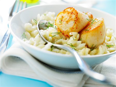 seafood risotto - Risotto with scallops Stock Photo - Rights-Managed, Code: 825-06047223