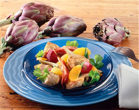 simsearch:825-02302826,k - Purple artichoke,duck Magret and orange salad Stock Photo - Rights-Managed, Code: 825-06048111