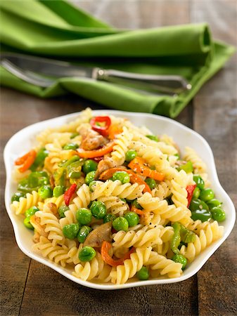 fusilli - Pasta with vegetables and pleurotus mushrooms Stock Photo - Rights-Managed, Code: 825-06048234