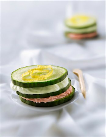 Cucumber,tarama and wasabi cream Mille-feuille Stock Photo - Rights-Managed, Code: 825-06048452