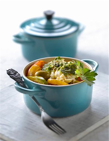 Small casserole dish of fish Tajine Stock Photo - Rights-Managed, Code: 825-06048472