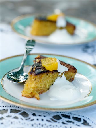 simsearch:652-05807458,k - Portion of peach cake with cream Stock Photo - Rights-Managed, Code: 825-06315188