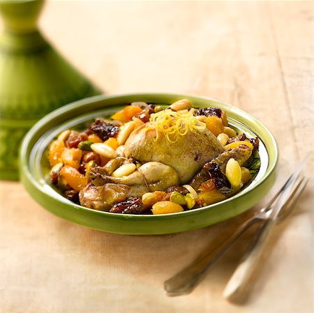 Pigeon and dried fruit Tajine Stock Photo - Rights-Managed, Code: 825-06315321