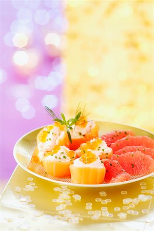 fish egg - Smoked salmon,tarama and Brousse bits with grapefruit Stock Photo - Rights-Managed, Code: 825-06315471