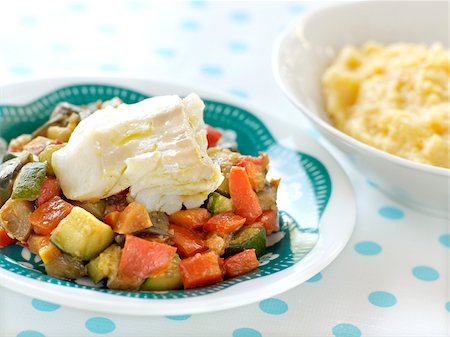 simsearch:825-06817528,k - Cod with ratatouille ,polenta Stock Photo - Rights-Managed, Code: 825-06316077