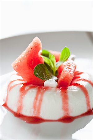 red watermelon - Panacotta with watermelon and mint Stock Photo - Rights-Managed, Code: 825-06316541