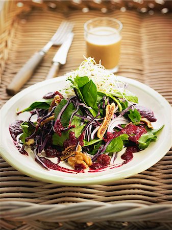 Organic red cabbage,dried fig,spinach and walnut salad Stock Photo - Rights-Managed, Code: 825-06815798