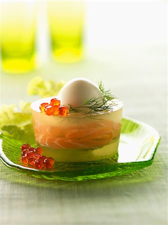 fish egg - Egg with smoked salmon in aspic Stock Photo - Rights-Managed, Code: 825-06816290