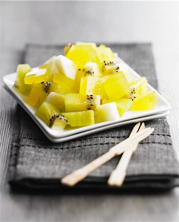 Fruit salad with diced orange jelly Stock Photo - Rights-Managed, Code: 825-06816601