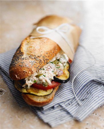 fish sandwich - Tuna and eggplant sandwich Stock Photo - Rights-Managed, Code: 825-06816680