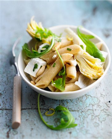 Pasta,artichoke and feta salad Stock Photo - Rights-Managed, Code: 825-06816696