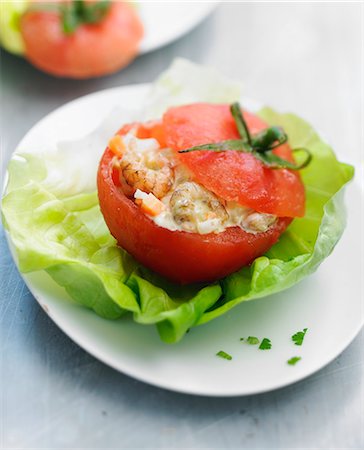 shrimp appetizer - Tomato stuffed with brown shrimps Stock Photo - Rights-Managed, Code: 825-06816949