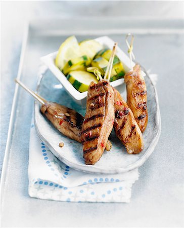 Spicy marinated chicken brochettes,zucchinis with lemon Stock Photo - Rights-Managed, Code: 825-06817009
