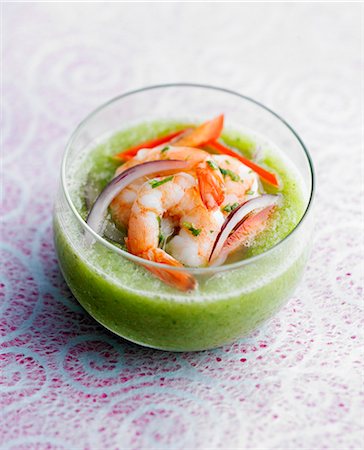 simsearch:825-06816564,k - Chilled cucumber soup with shrimps Stock Photo - Rights-Managed, Code: 825-06817051