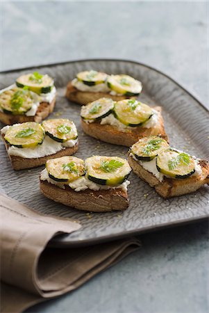 Ricotta and grilled zucchini Bruschettas Stock Photo - Rights-Managed, Code: 825-06817247