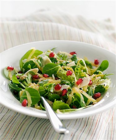 punica granatum - Mixed lettuce salad with pomegranate seeds and grated green mango Stock Photo - Rights-Managed, Code: 825-06817889