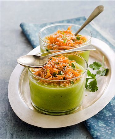 photocuisine - Cucumber soup with grated carrots and sesame seeds Stock Photo - Rights-Managed, Code: 825-06817890