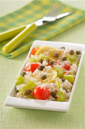 simsearch:825-07076899,k - Long grain rice salad with cherry tomatoes,celery stalks and confit citrus Stock Photo - Rights-Managed, Code: 825-06817953