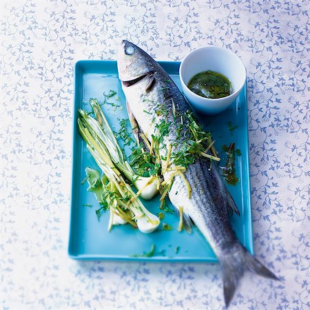 Mullet with spring onions and herb vinaigrette Stock Photo - Rights-Managed, Code: 825-06818068
