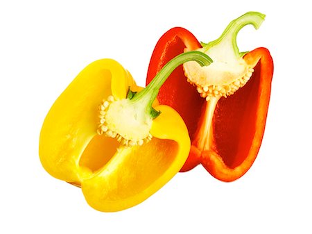 poivron rouge - Cut out half a red and yellow pepper Photographie de stock - Rights-Managed, Code: 825-07076489